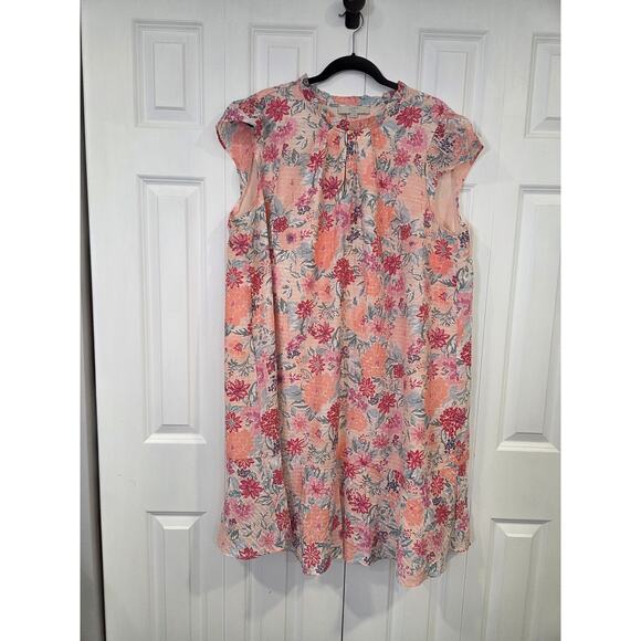 Ann Taylor LOFT Floral Flutter Peplum Keyhole Woven Flounce Dress Pink Size 22 - Picture 1 of 8